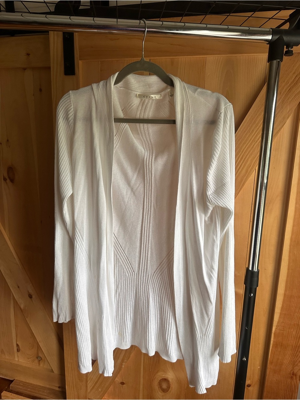 Cyrus White Open-Front Ribbed Cardigan